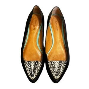 Coach Oakland Flats Black Leather with Snakeskin Accent Toes Size 6.5B